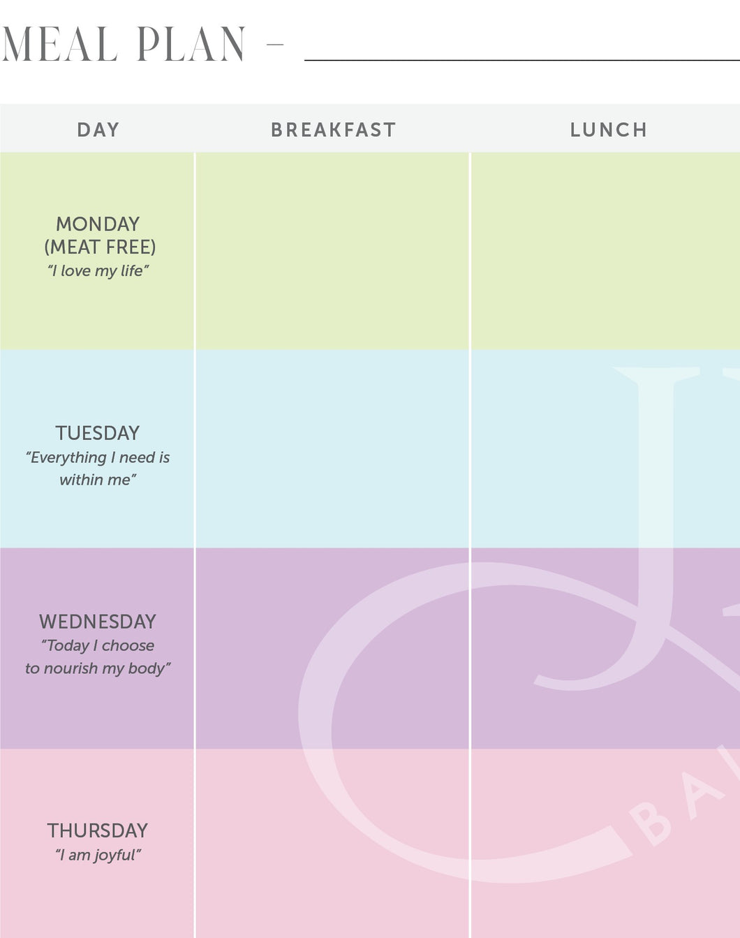 Print Your Own Meal Plan