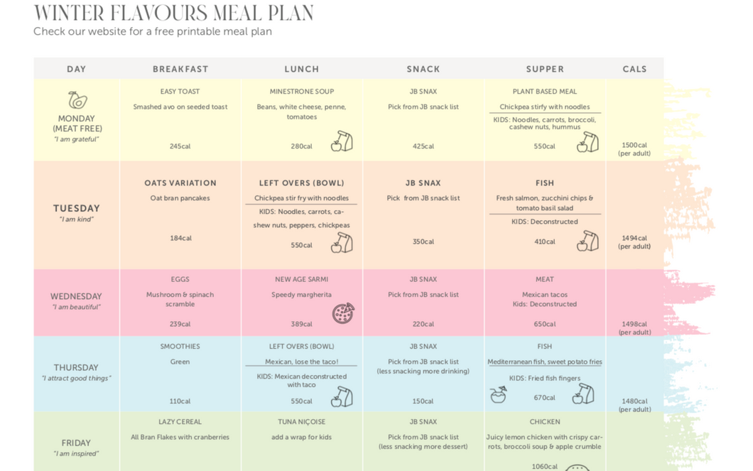 Winter Meal Plan Free Printable