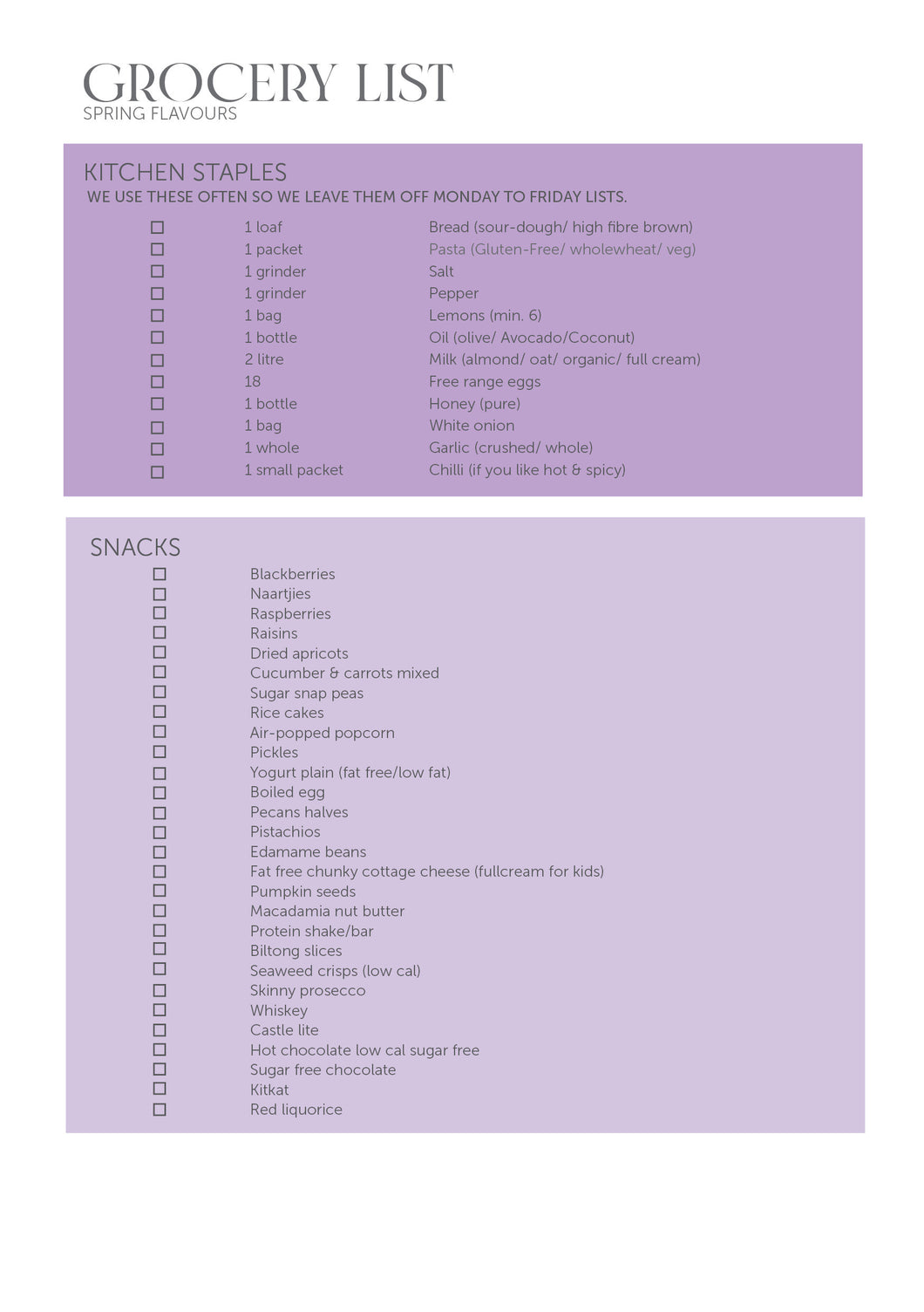 Spring Flavors Grocery List Free Printable